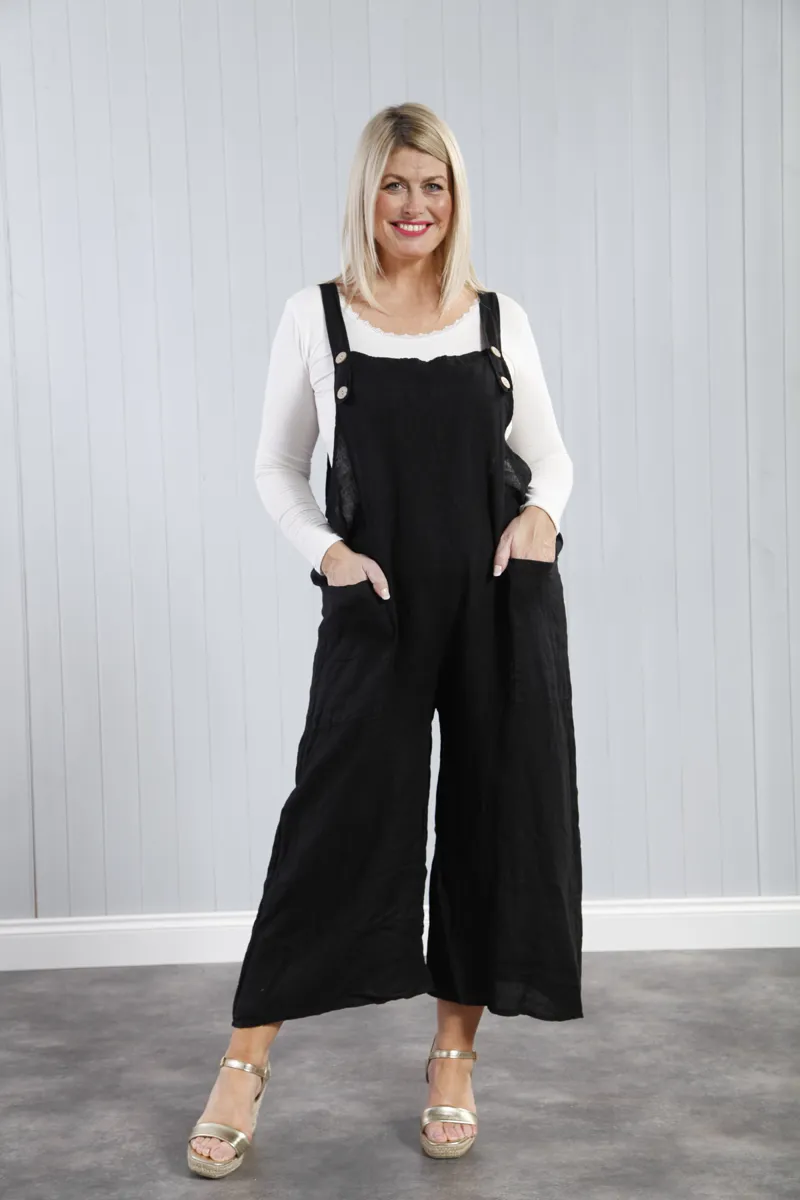 Goose Island linen dungarees Black
