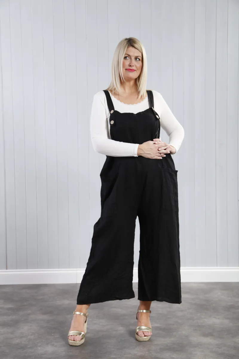 Goose Island linen dungarees Black-5