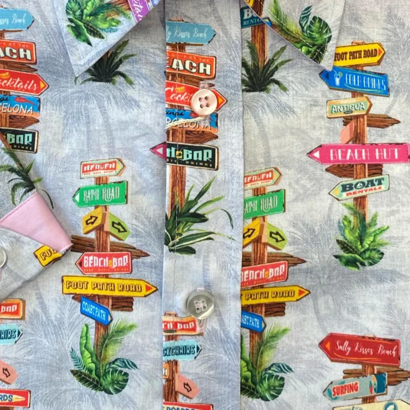 Claudio Lugli Short Sleeve Shirt Beach Sign Post Grey MEDIUM ONLY-1