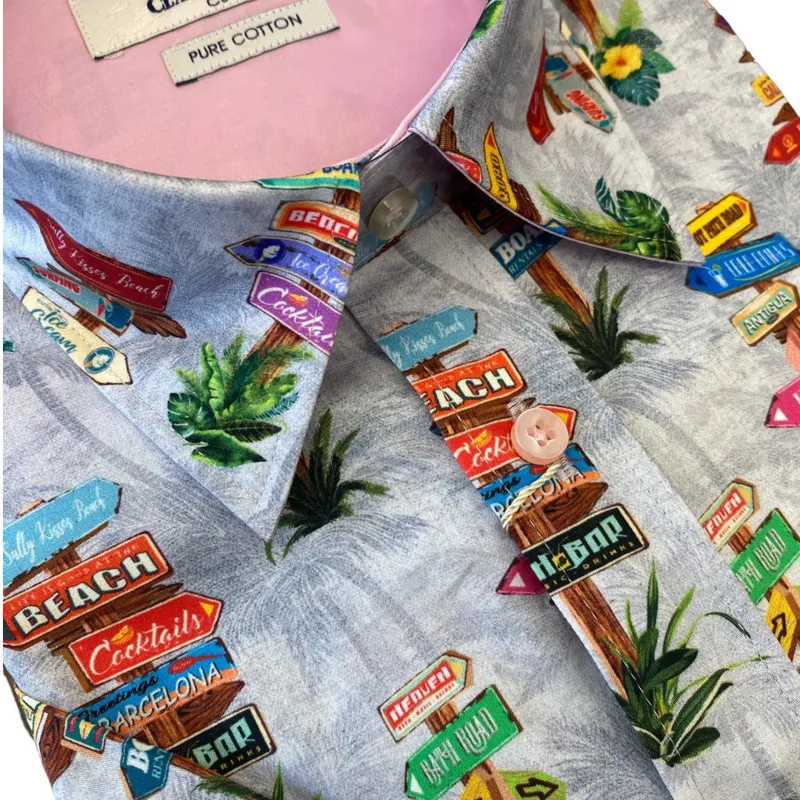 Claudio Lugli Short Sleeve Shirt Beach Sign Post Grey MEDIUM ONLY-2