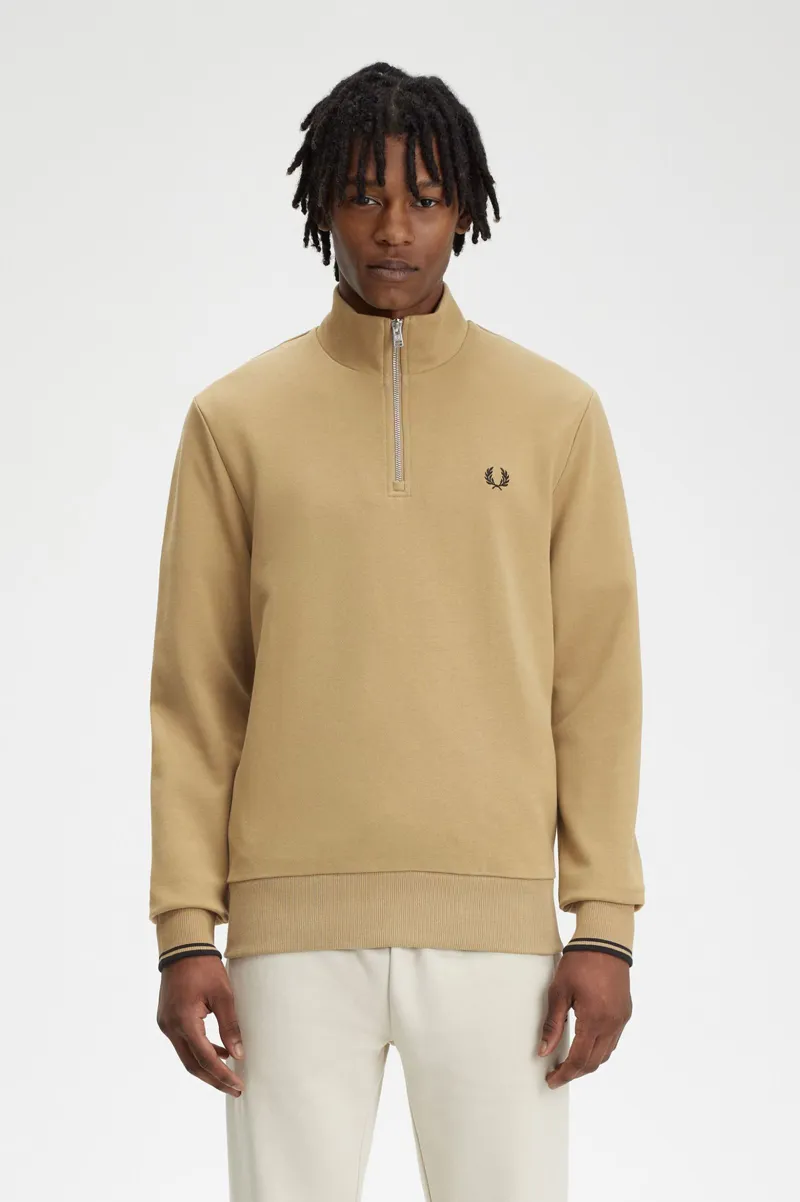 Fred Perry M3574 U88 Mens Half Zip Sweatshirt Warm Stone