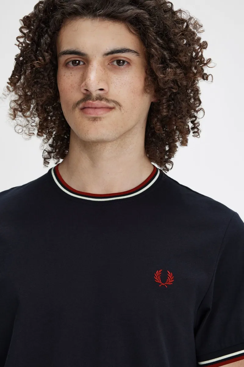 Fred Perry Twin Tipped T-shirt Navy / White / Burnt Red-2