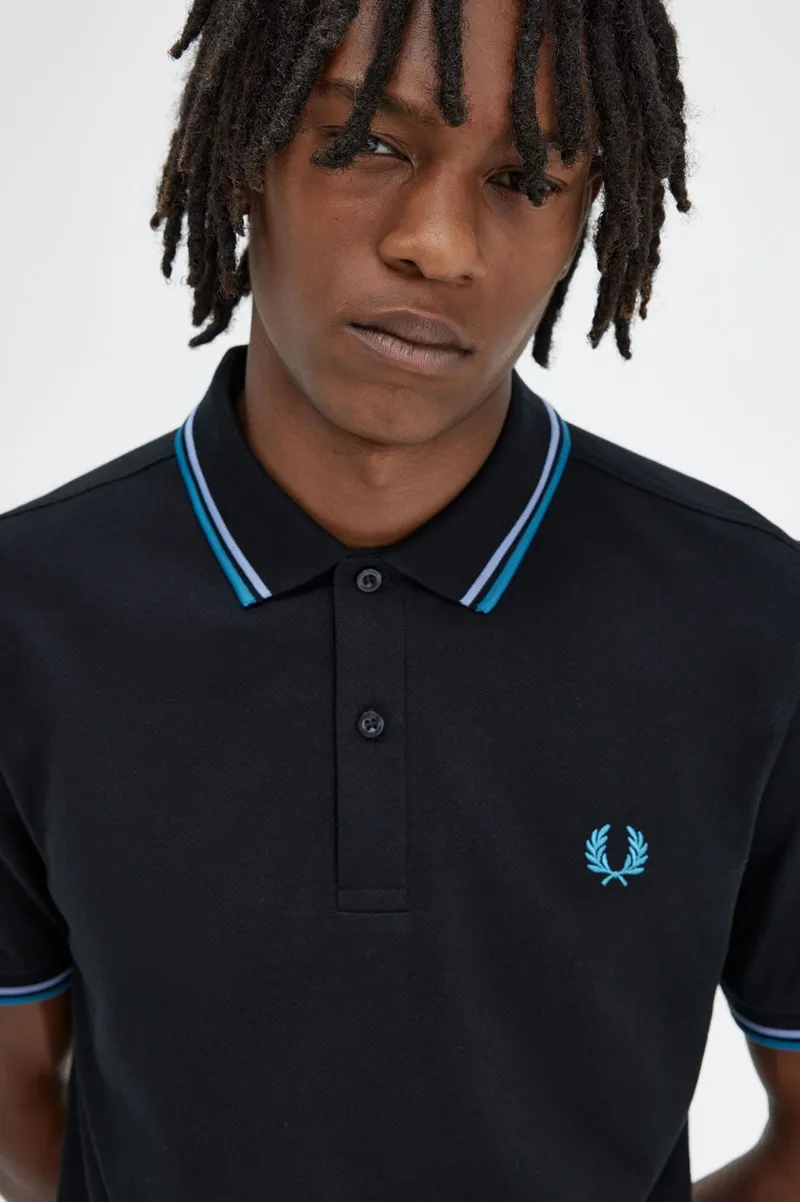 Fred Perry M3600-V18 Polo T-shirt Black / Light Smoke / Runaway Bay -5