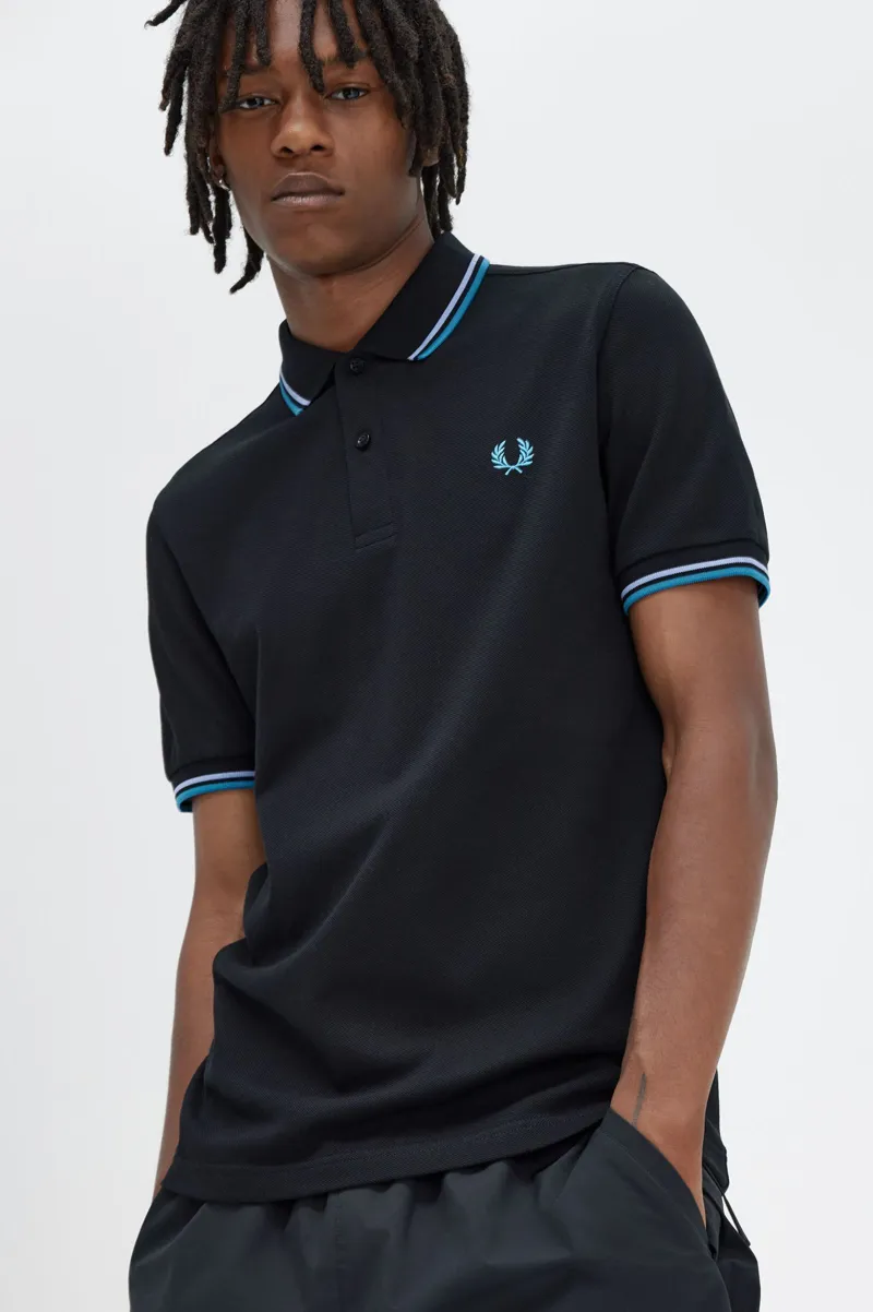 Fred Perry M3600-V18 Polo T-shirt Black / Light Smoke / Runaway Bay -6