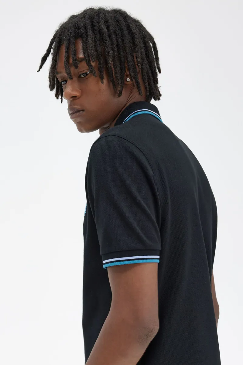 Fred Perry M3600-V18 Polo T-shirt Black / Light Smoke / Runaway Bay -8