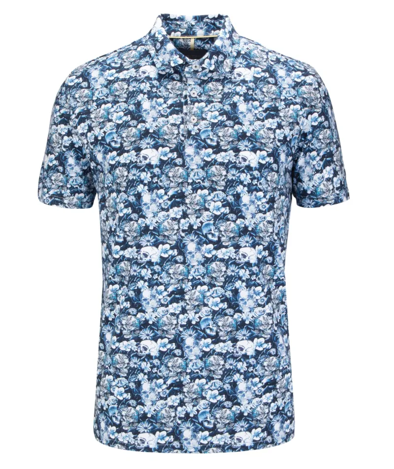 Guide Floral and Skull Polo Shirt Blue 