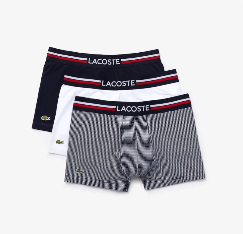 Lacoste 3 Pack Iconic Trunks with Three Tone Waistband Navy