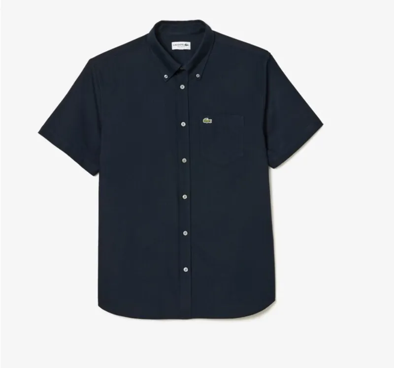 Lacoste Short Sleeved Oxford Shirt Navy-4