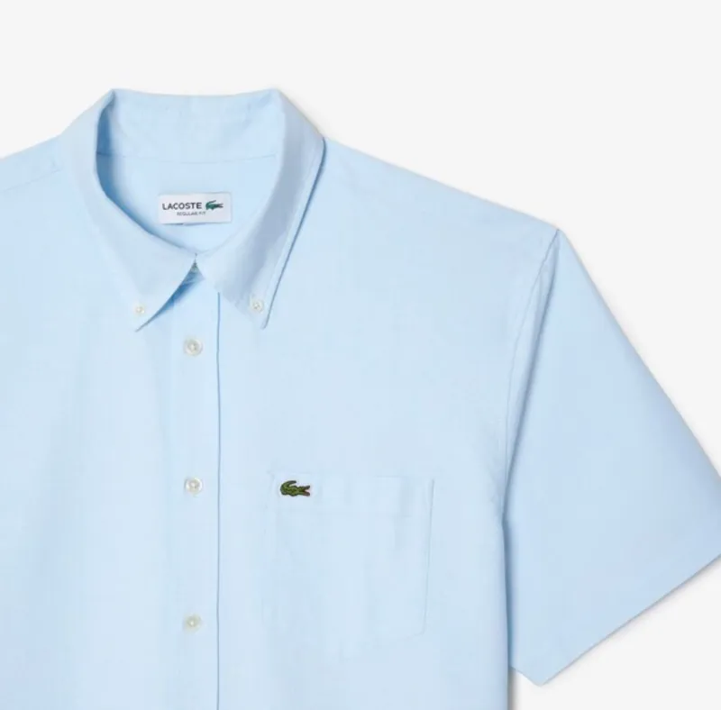 Lacoste Short Sleeved Oxford Shirt Blue-3