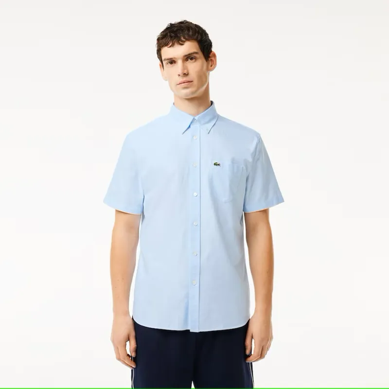 Lacoste Short Sleeved Oxford Shirt Blue