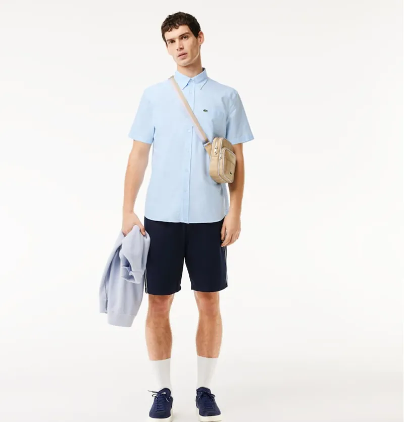 Lacoste Short Sleeved Oxford Shirt Blue-4