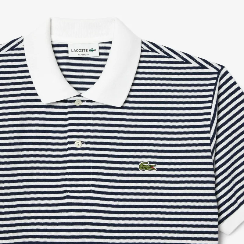 Lacoste Striped Cotton Polo Shirt White / Navy-1
