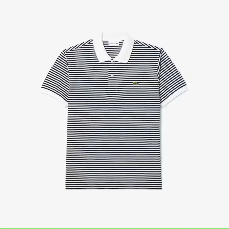Lacoste Striped Cotton Polo Shirt White / Navy