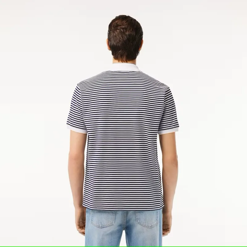 Lacoste Striped Cotton Polo Shirt White / Navy-3