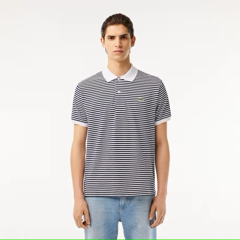 Lacoste Striped Cotton Polo Shirt White / Navy-4