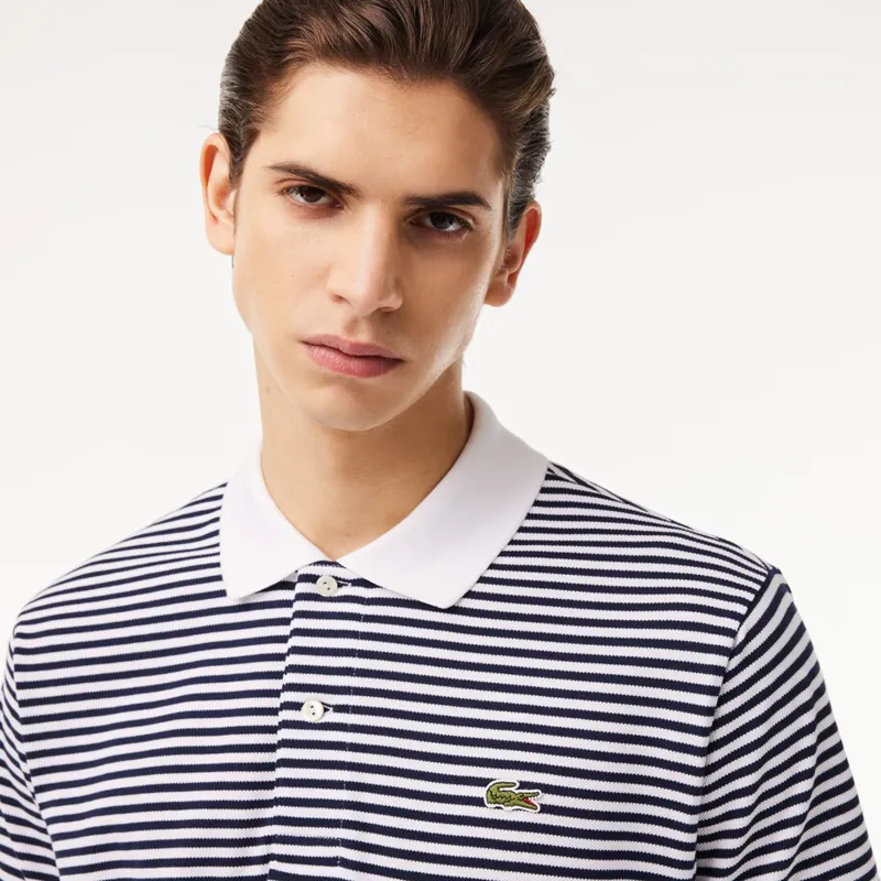 Lacoste Striped Cotton Polo Shirt White / Navy-5