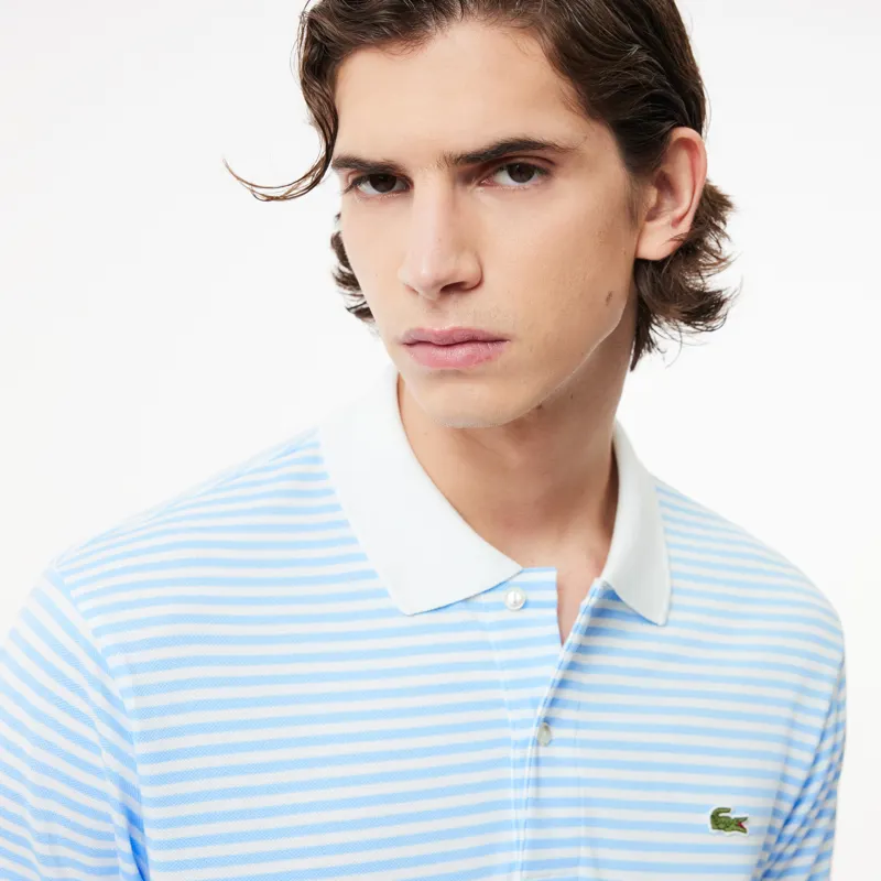 Lacoste Striped Cotton Polo Shirt White / Blue -2