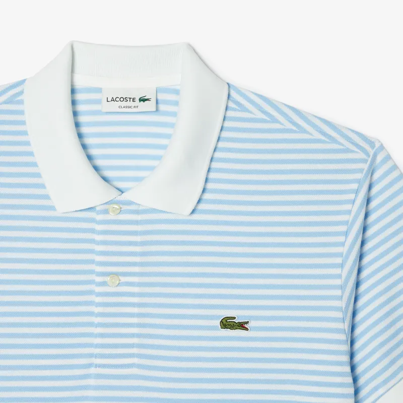 Lacoste Striped Cotton Polo Shirt White / Blue -1