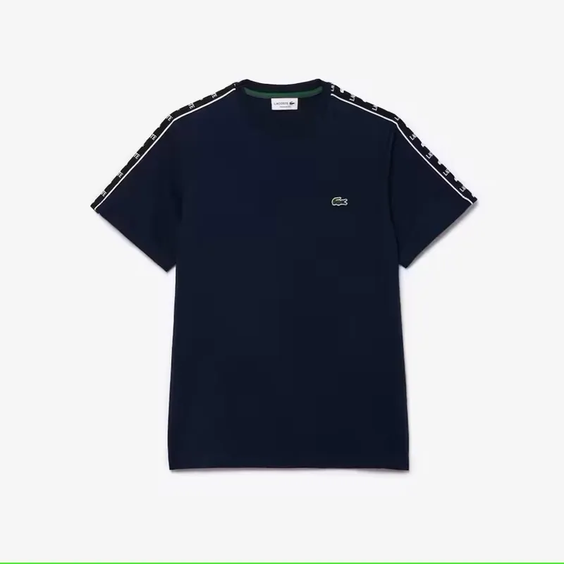 Lacoste TH7404-00-166 Cotton Jersey Logo Stripe T-Shirt Navy
