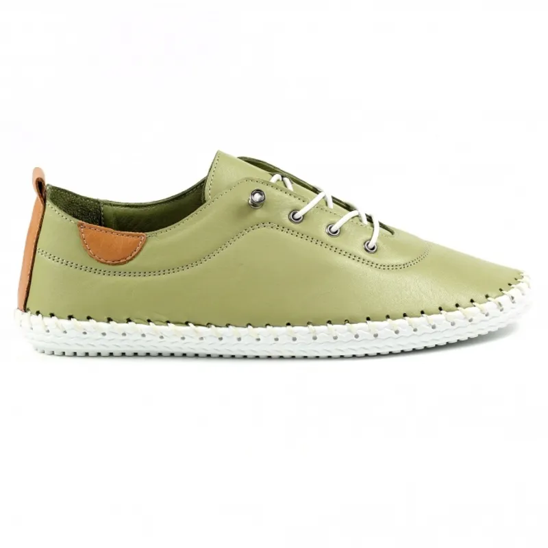 Lunar St Ives Leather Pump Plimsoll Khaki-5