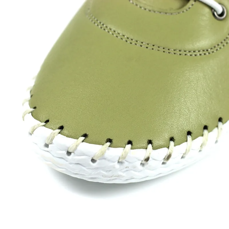 Lunar St Ives Leather Pump Plimsoll Khaki-4