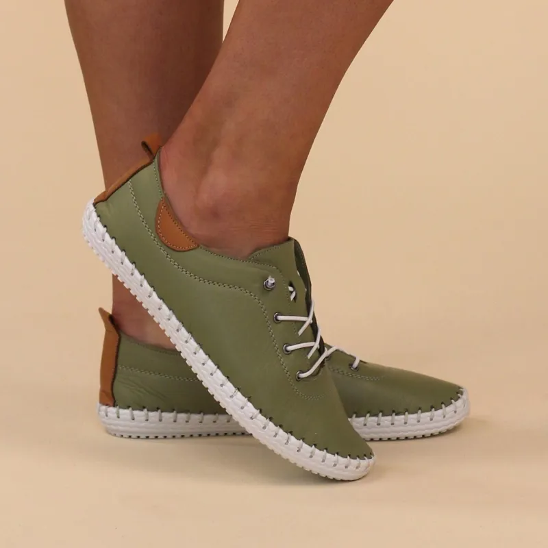 Lunar St Ives Leather Pump Plimsoll Khaki-1