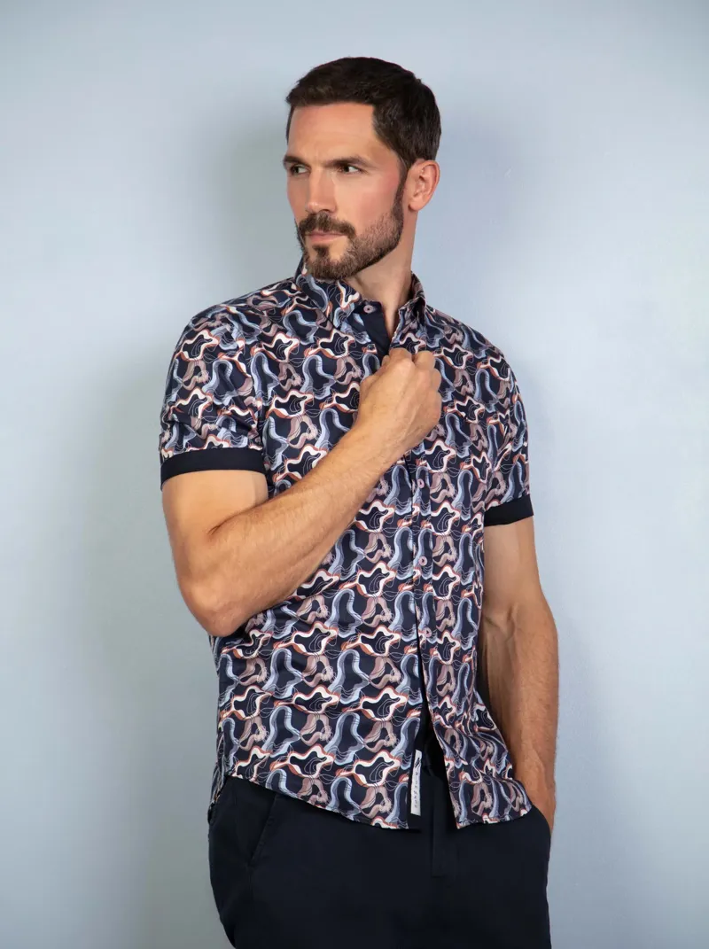 Mish Mash Marine Abstract Print SS Shirt Navy XXXL ONLY-1