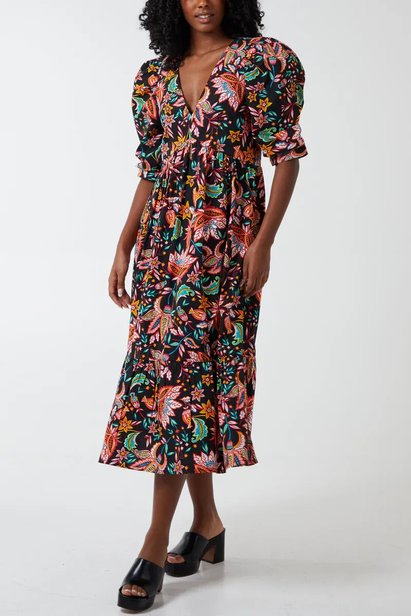 Nova puff ball sleeve dress Black