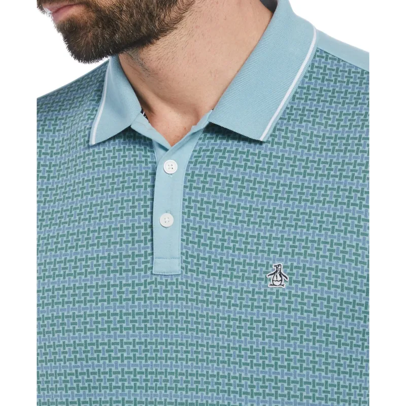 Penguin Jacquard Basketweave Pattern Polo Shirt Tourmaline LARGE ONLY-1