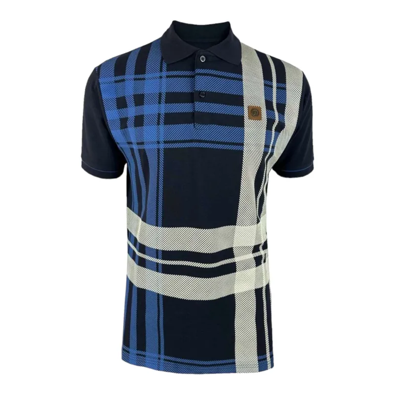 Trojan Oversize Check Panel Polo Navy MEDIUM ONLY LAST ONE
