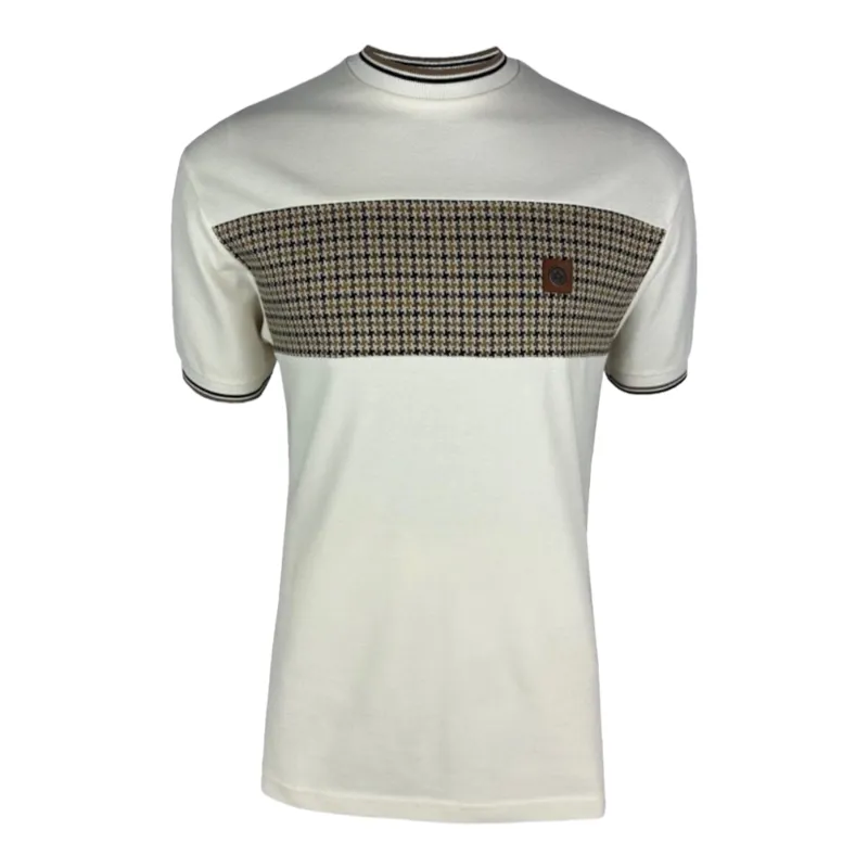 Trojan Houndstooth Panel T-Shirt Ecru
