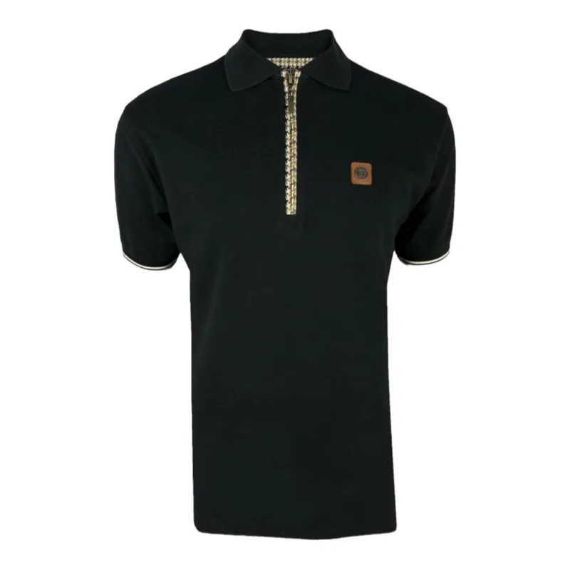Trojan Houndstooth Trim Zip Pique Polo Black XXXL ONLY LAST ONE