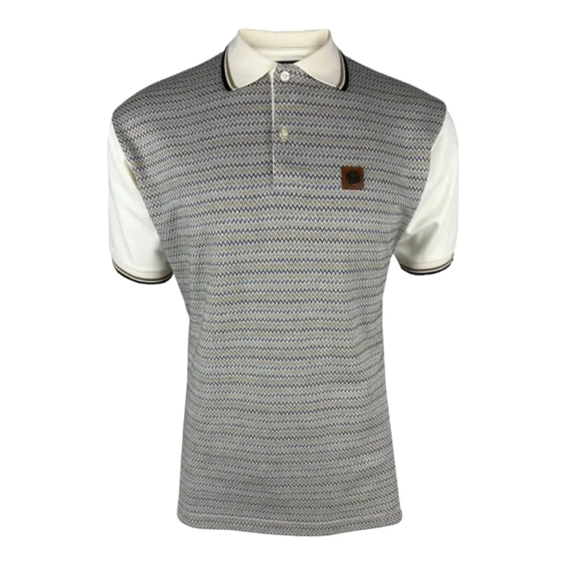 Trojan zig-zag 'jacquard panel polo Ecru