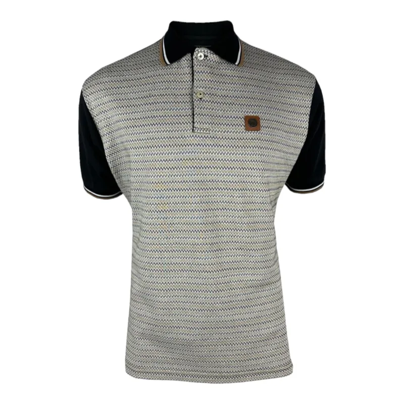 Trojan zig-zag 'jacquard panel polo Black XXXL ONLY LAST ONE