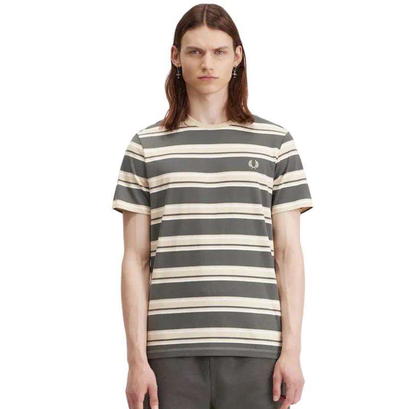 Fred Perry Stripe T-shirt Field Green / Oatmeal-1