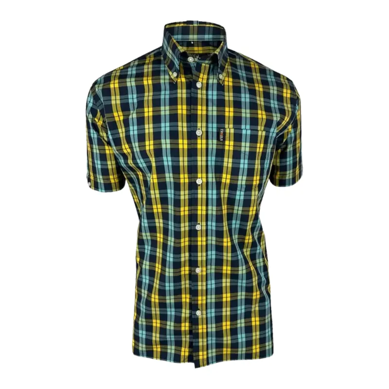 Trojan Windowpane Check SS Shirt Navy