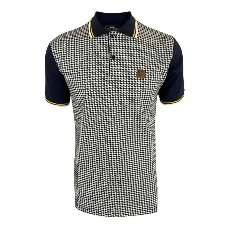 Trojan Jacquard Houndstooth Check Polo Navy