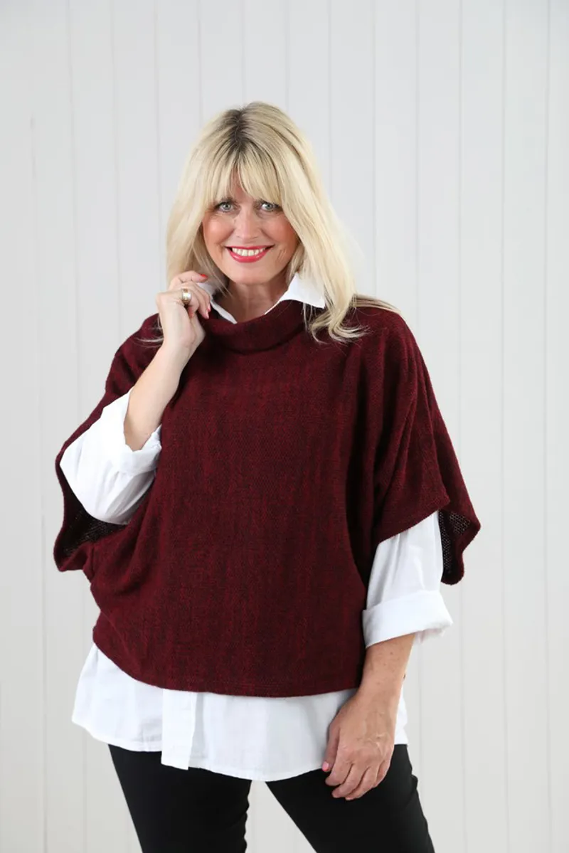 Goose Island cowl poncho top Bordeuax-1