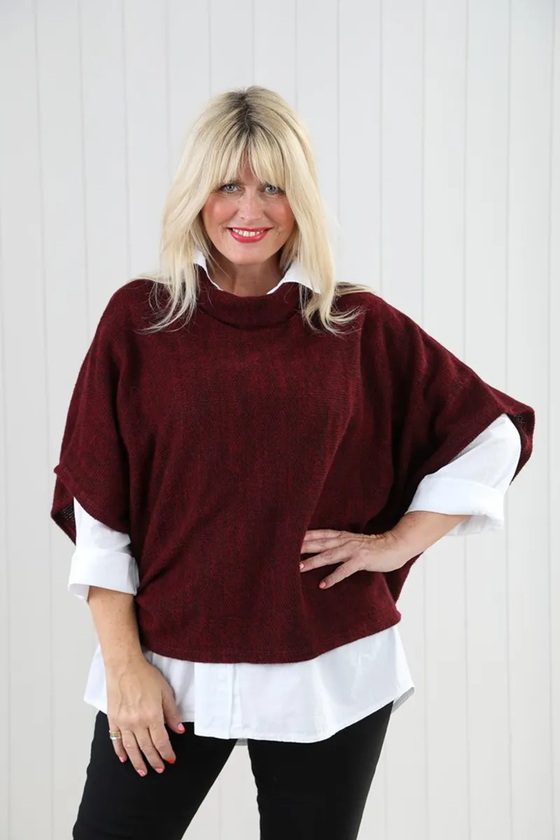 Goose Island cowl poncho top Bordeuax