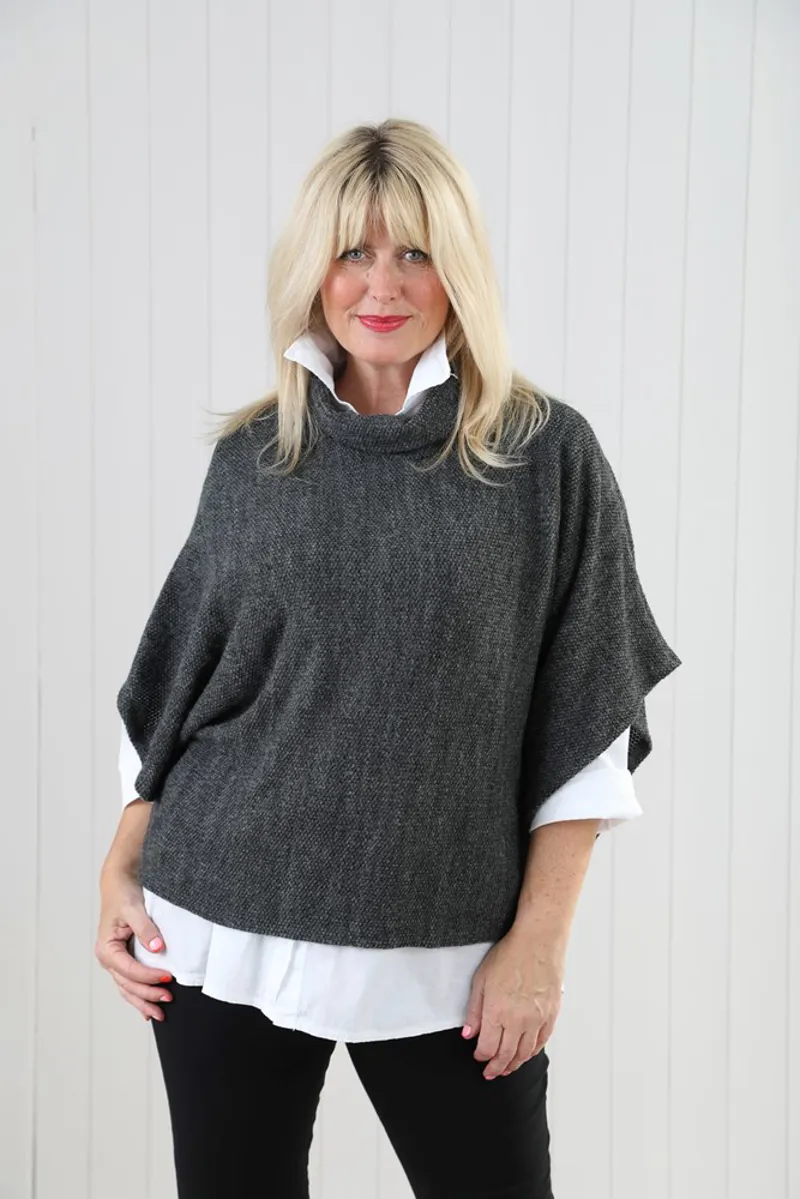Goose Island cowl neck poncho top Dark Grey