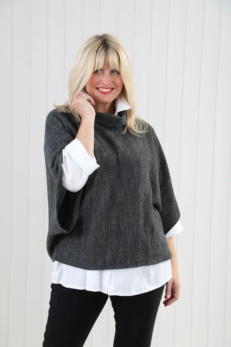 Goose Island cowl neck poncho top Dark Grey-1