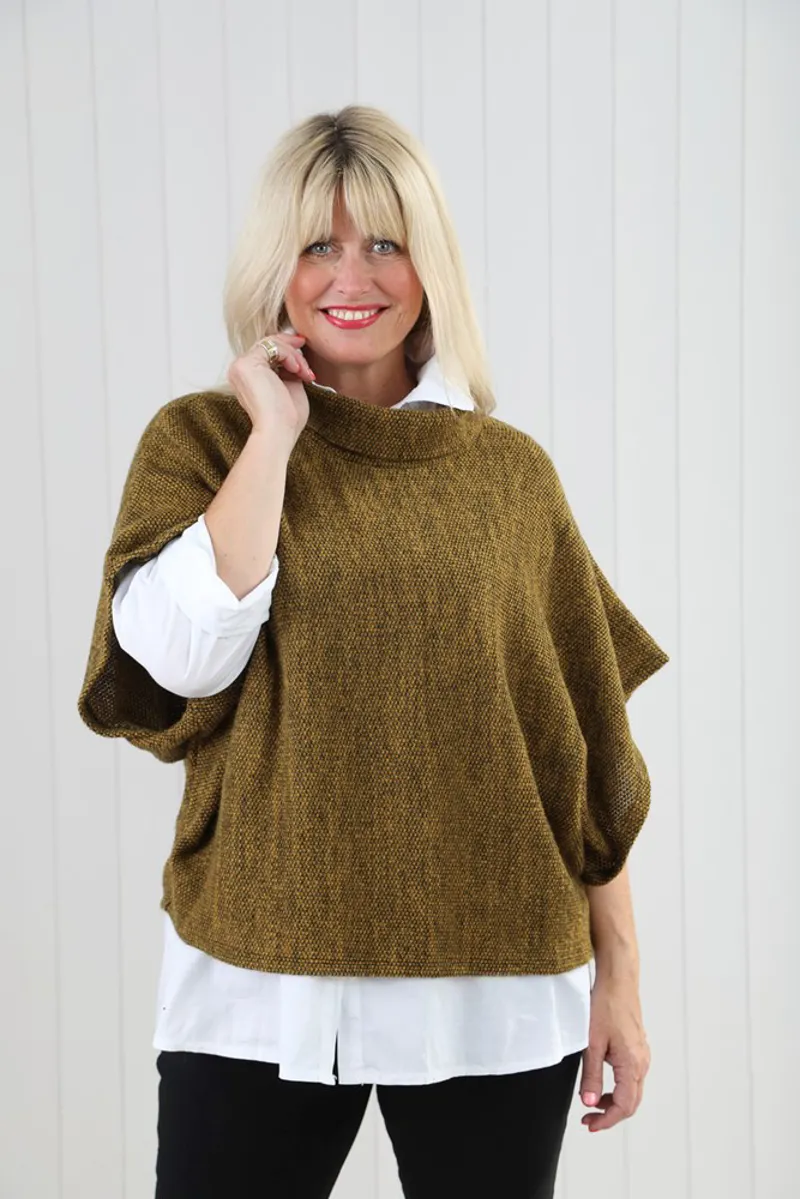 Goose Island cowl neck poncho top Mustard