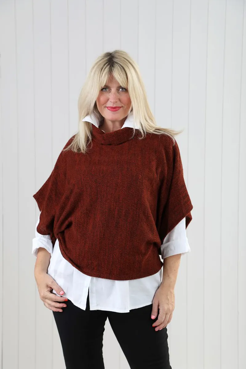 Goose Island cowl poncho top Rust