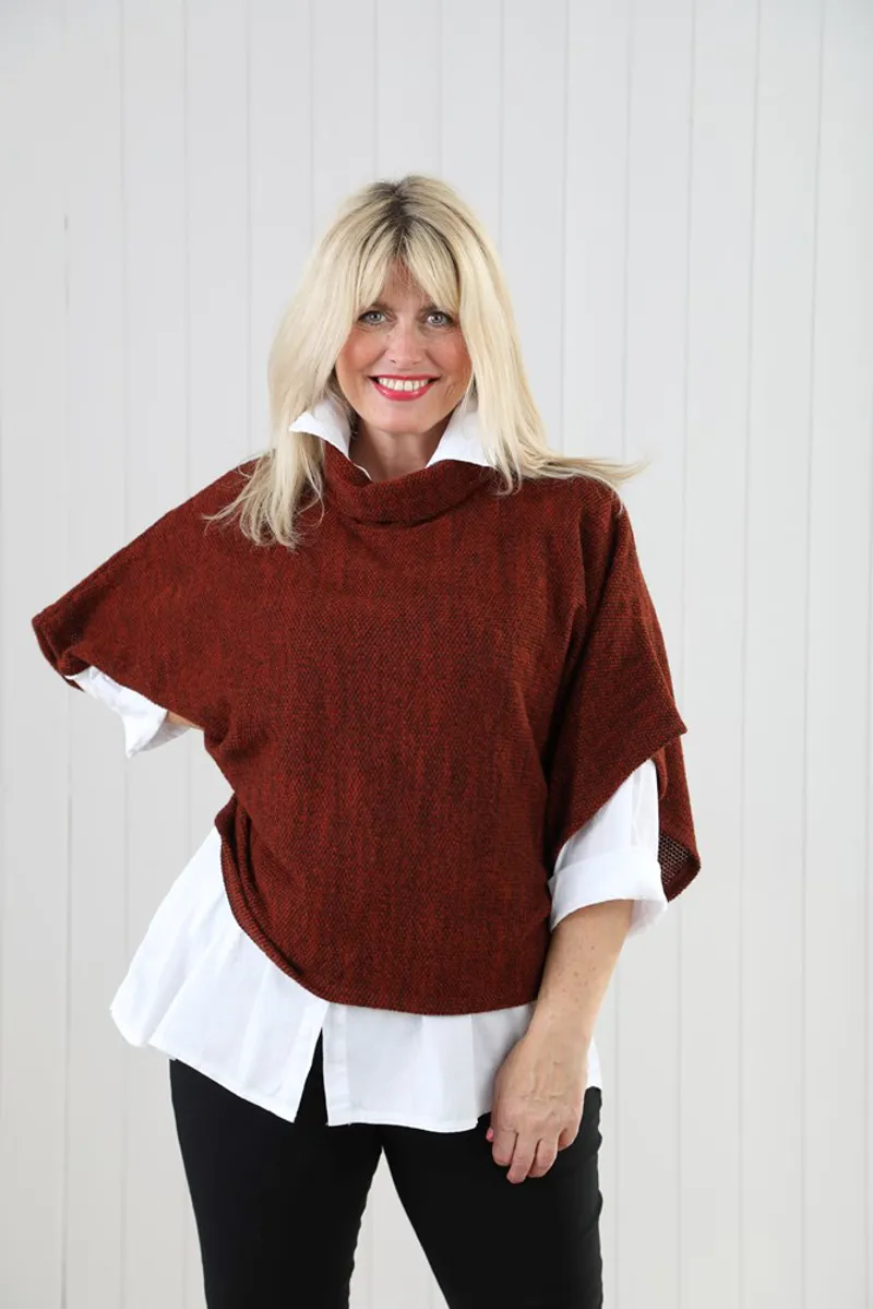 Goose Island cowl poncho top Rust-1