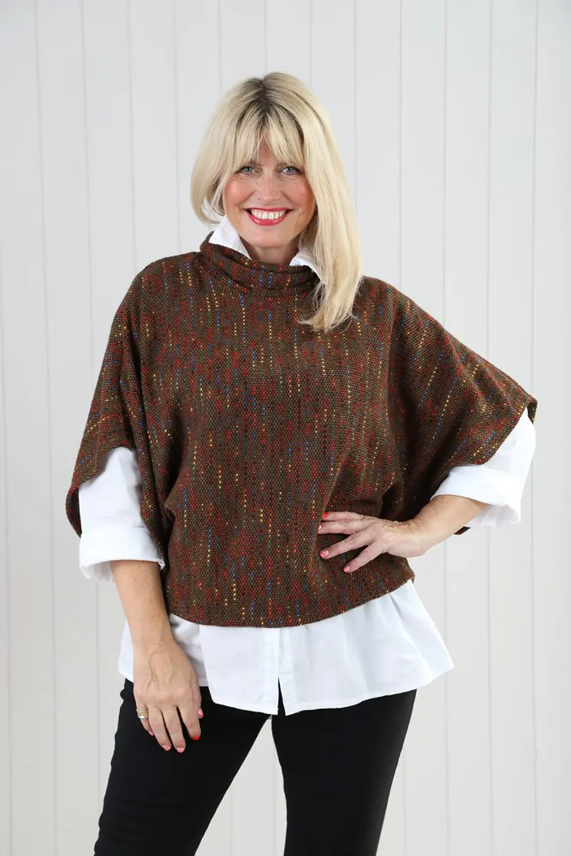 Goose Island rainbow fleck poncho Toffee-2