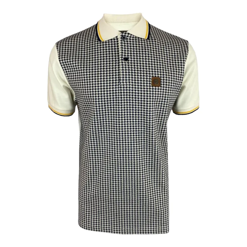 Trojan Jacquard Houndstooth Check Polo Ecru XXXL ONLY