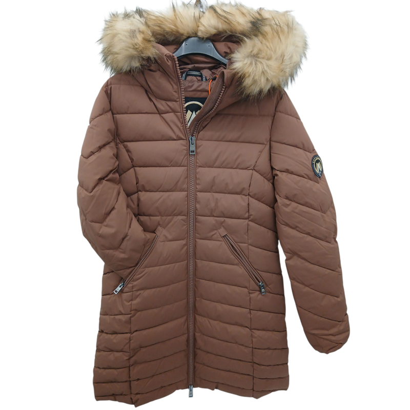 Superdry fuji faux fur mid length jacket Nutmeg