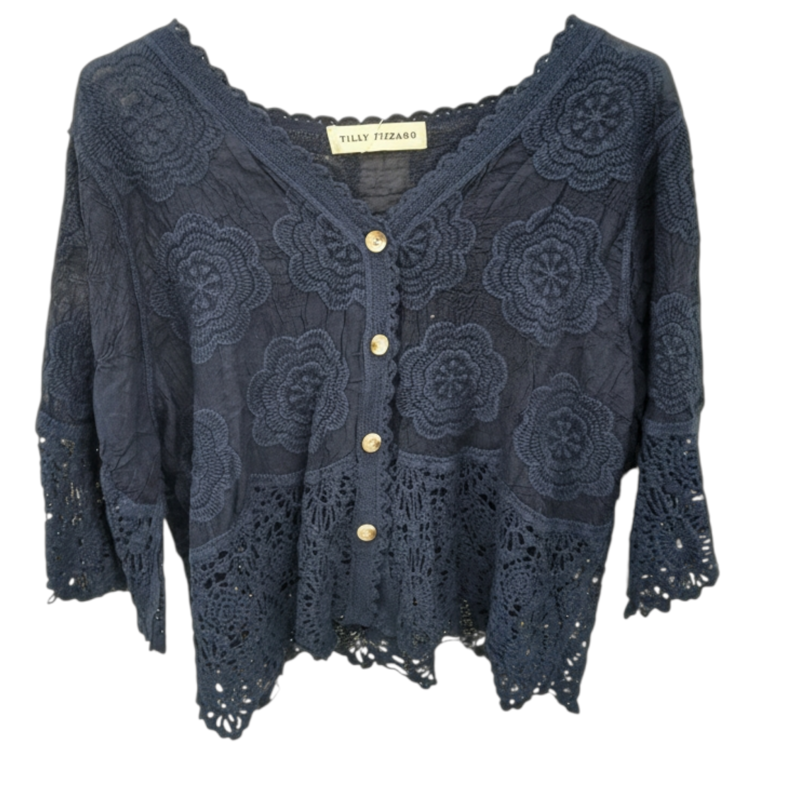 Paradiso lace button up top Navy-1