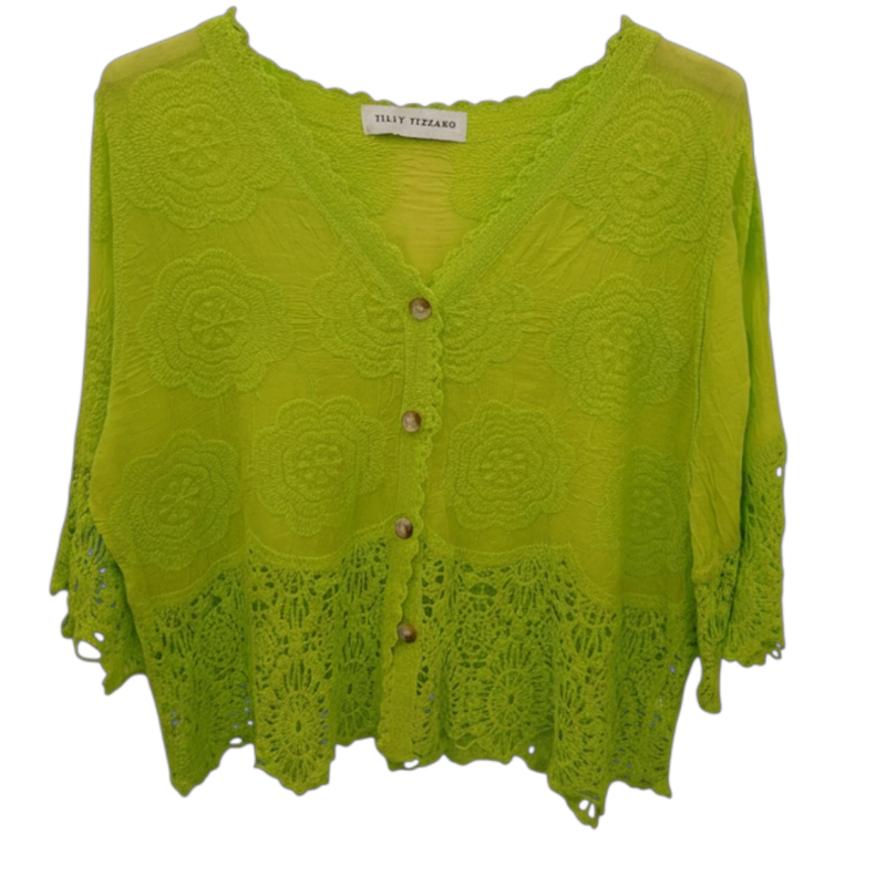 Paradiso lace button up top Lime-1