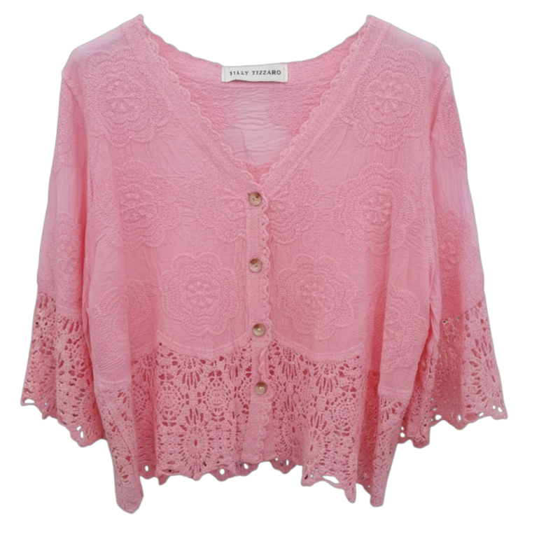 Paradiso lace button up top Pink-1